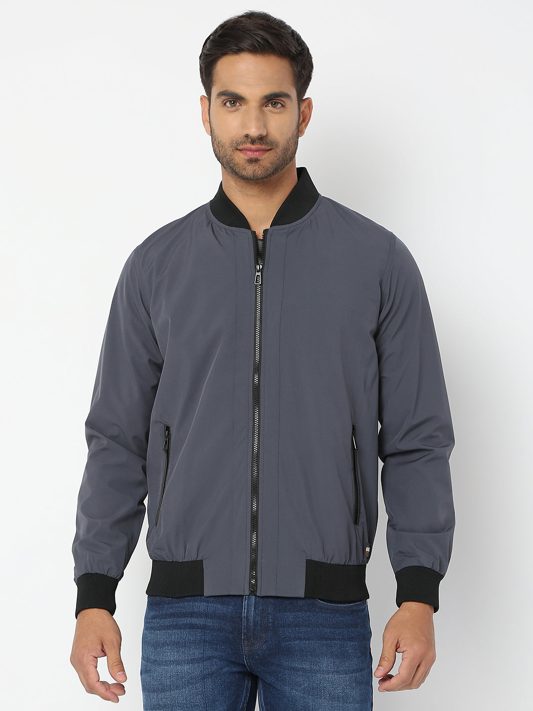 Spykar Men Dark Grey Nylon Regular Fit Jacket