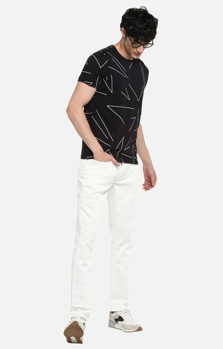 Spykar Black Printed Cotton Men T-Shirts