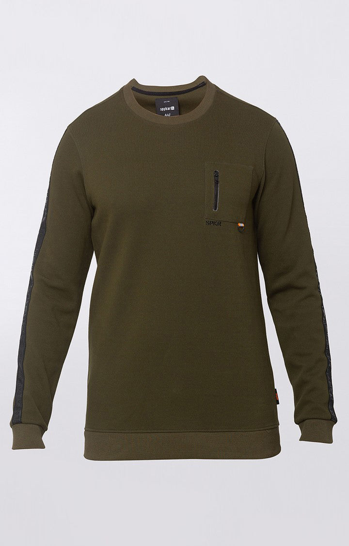 Spykar Green Cotton Slim Fit Sweatshirt For Men