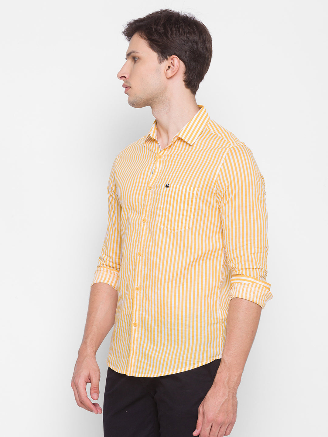 Spykar Slim Fit Yellow Cotton Men Shirt