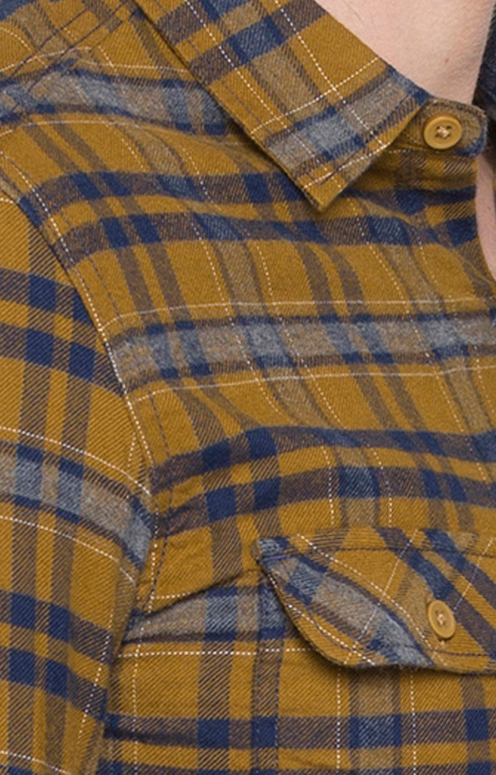 Spykar Men'S Yellow Cotton Checked Casual Shirts