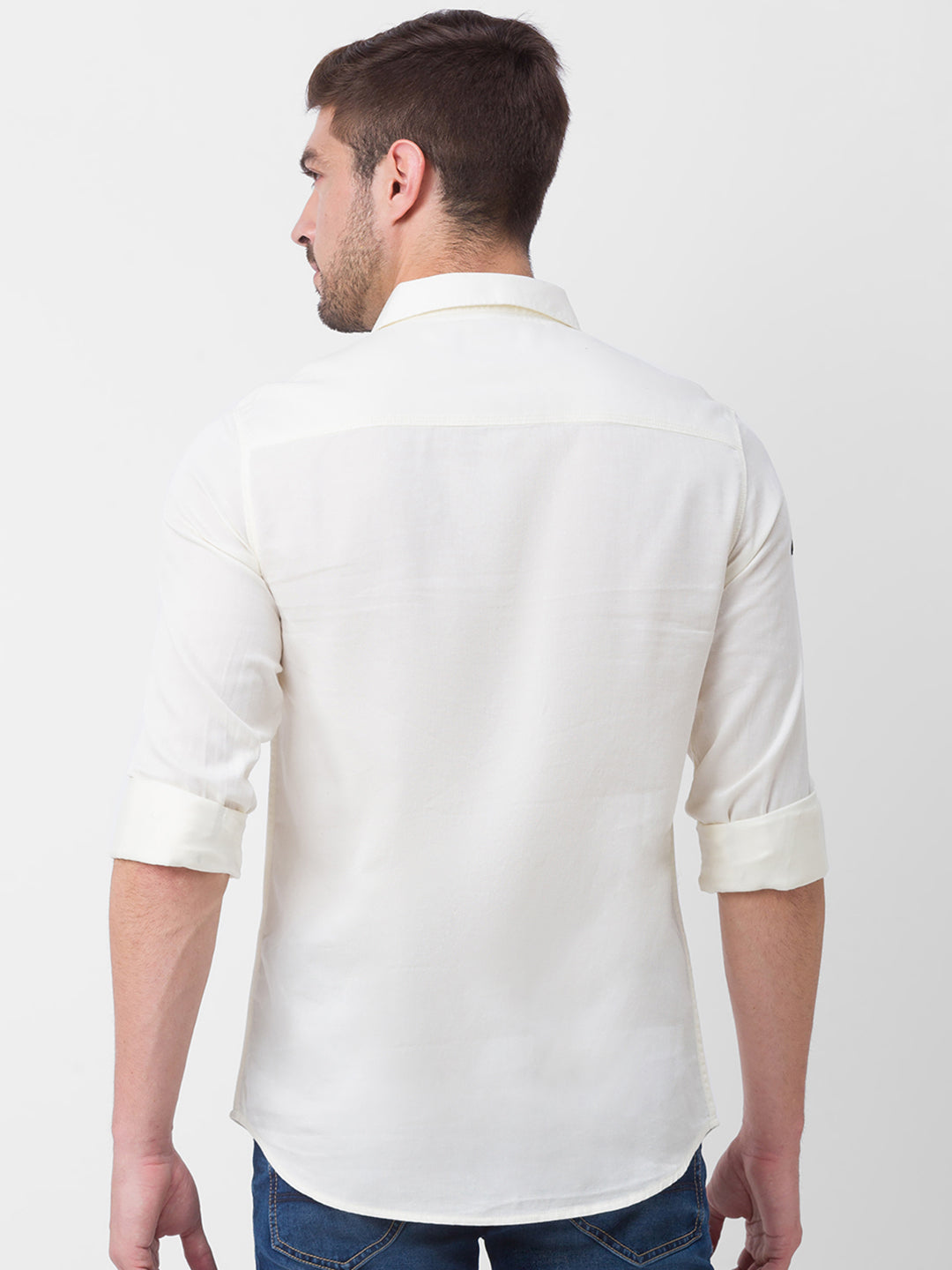 Spykar Off White Cotton Full Sleeve Plain Shirt For Men