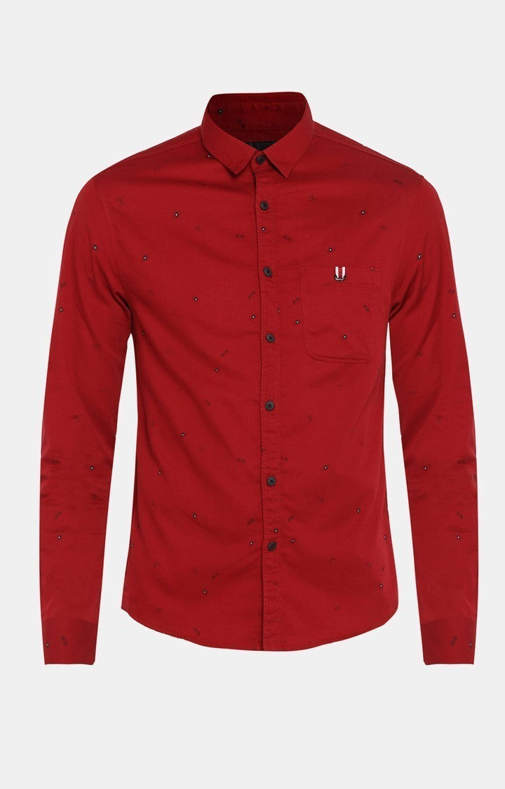 Spykar Men'S Red Cotton Printed Casual Shirts