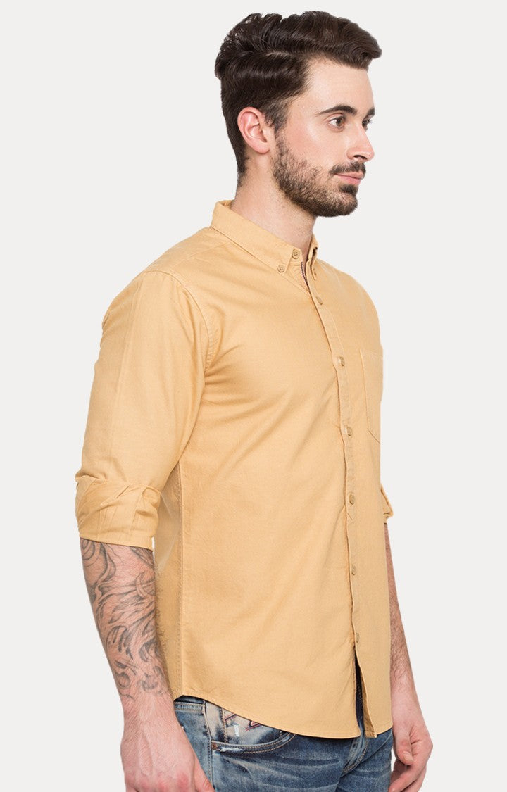 Spykar Men'S Beige Cotton Solid Casual Shirts