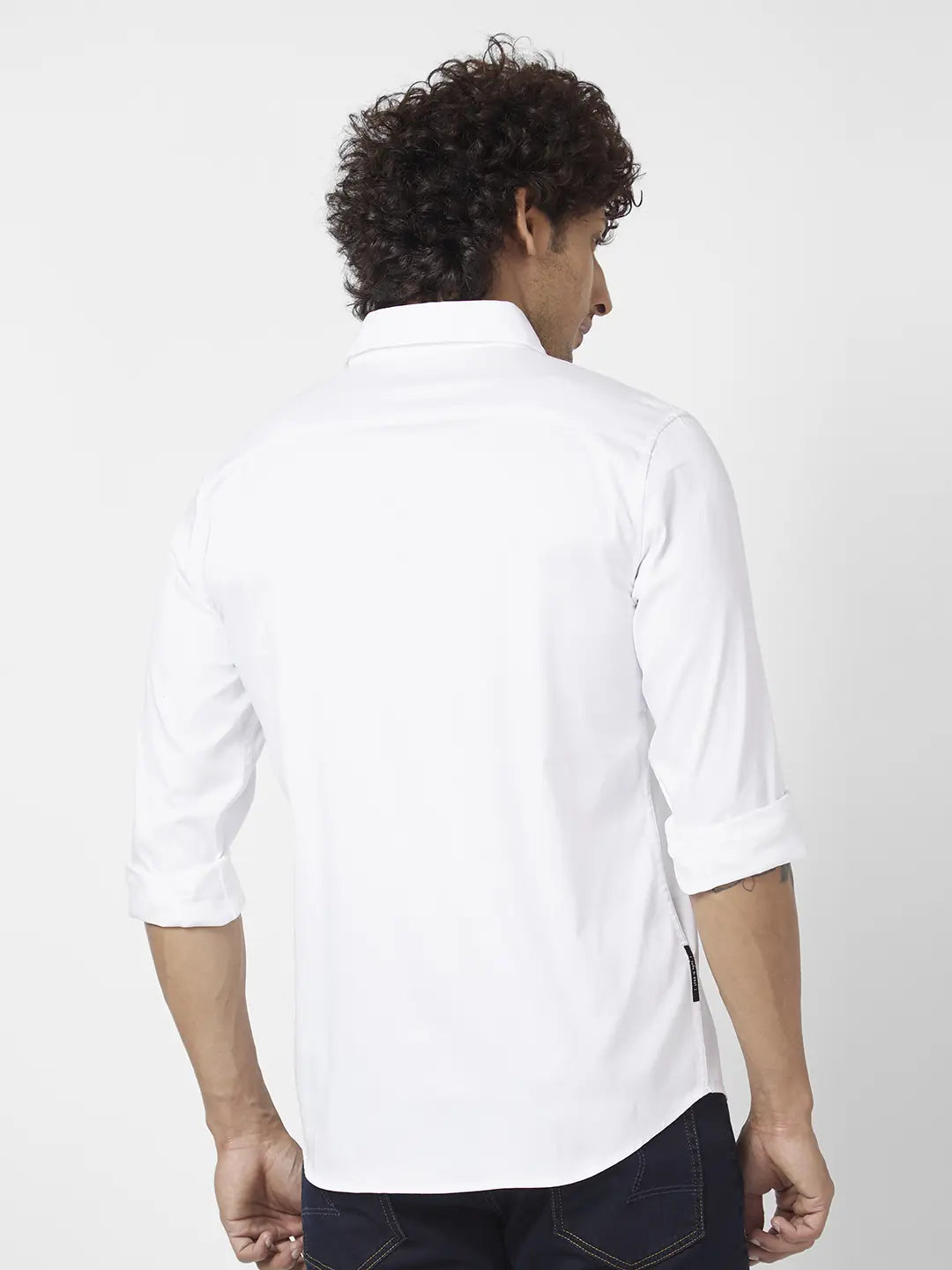 Spykar Men White Dyed Regular Slim Fit Full Sleeve Plain Shirt