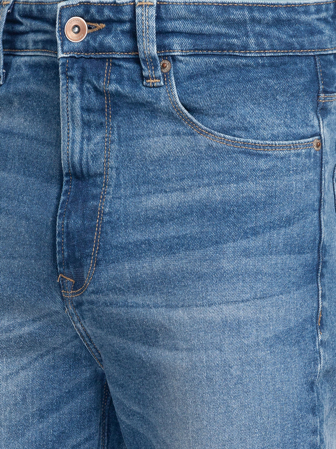Spykar Mid Blue Cotton Loose Fit Regular Length Jeans For Men (Renato)