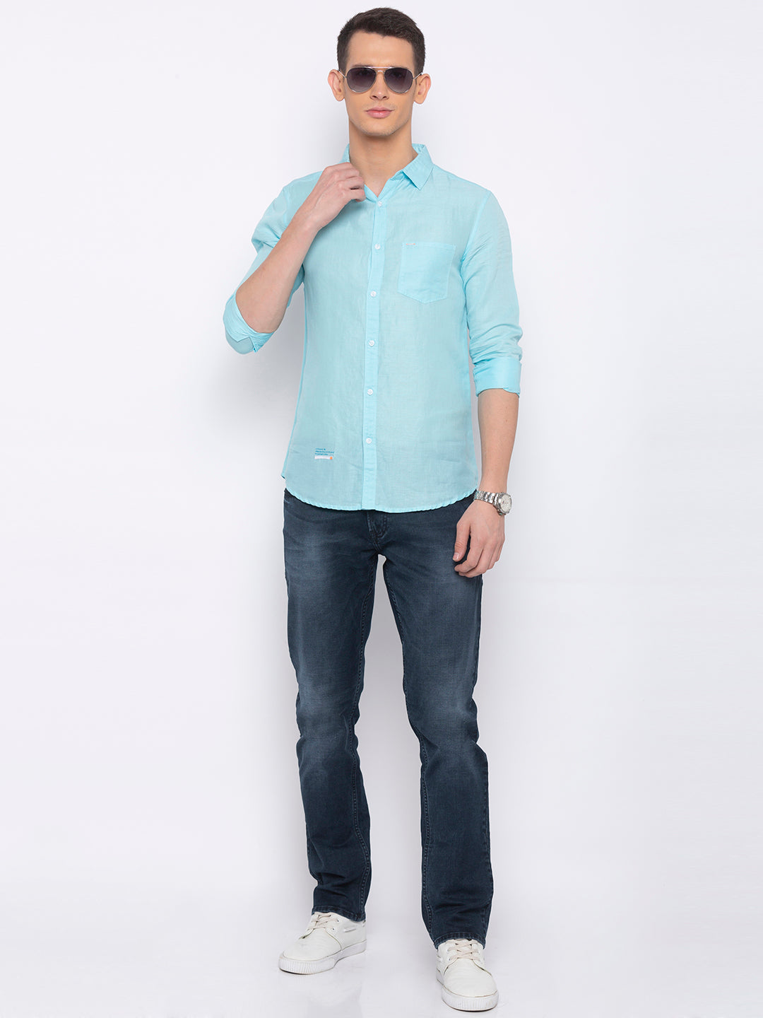 Spykar Men Aqua Cotton Slim Fit Shirt