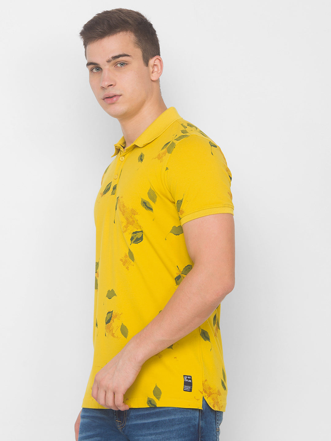 Spykar Men Yellow Cotton Slim Fit Polo T-Shirt