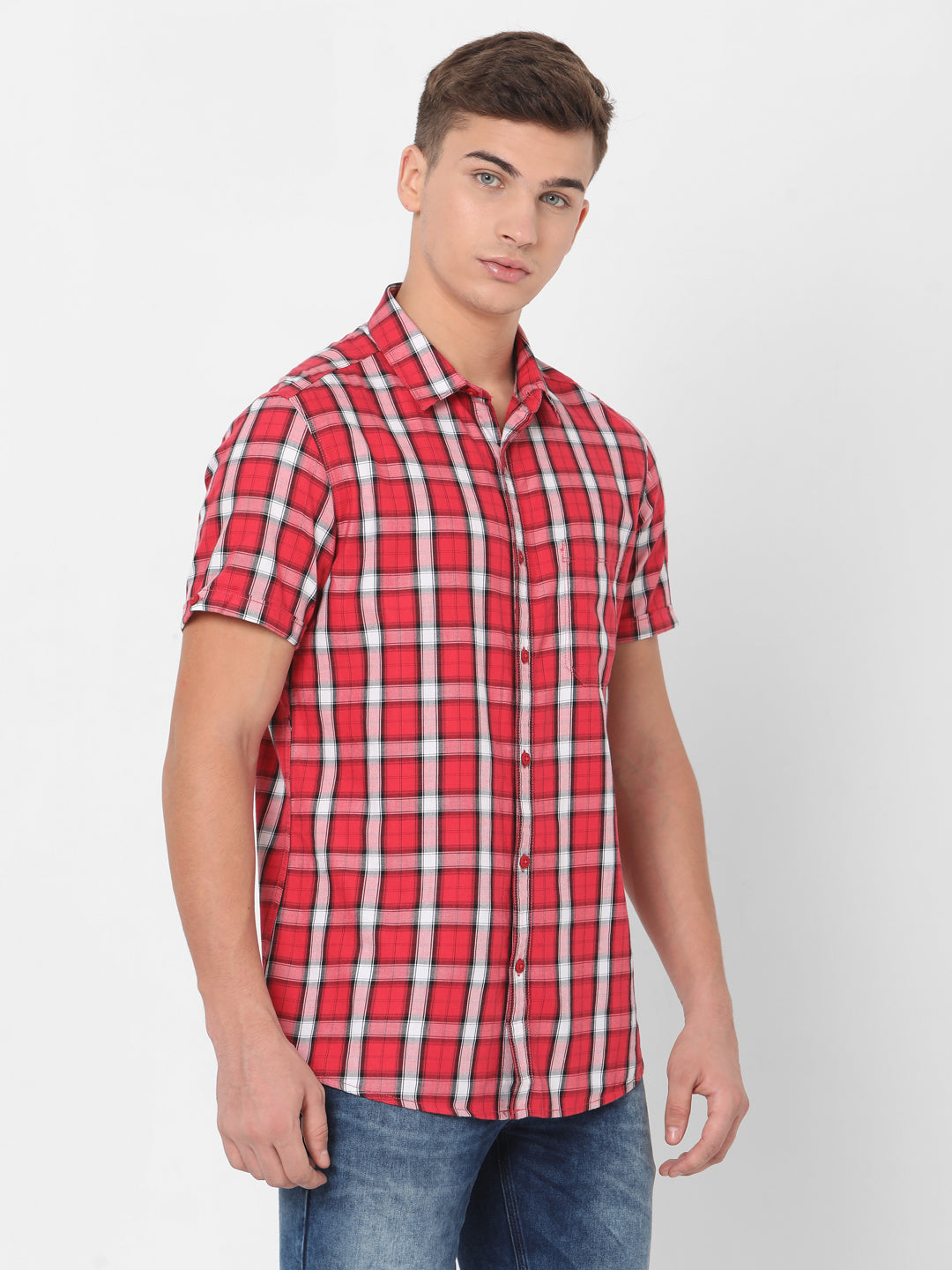 Spykar Slim Fit Men Red Cotton Casual Shirts