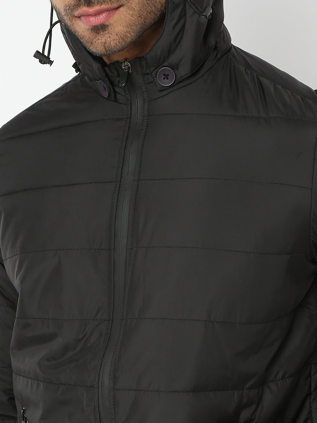 Spykar Men Black Nylon Regular Fit Jacket