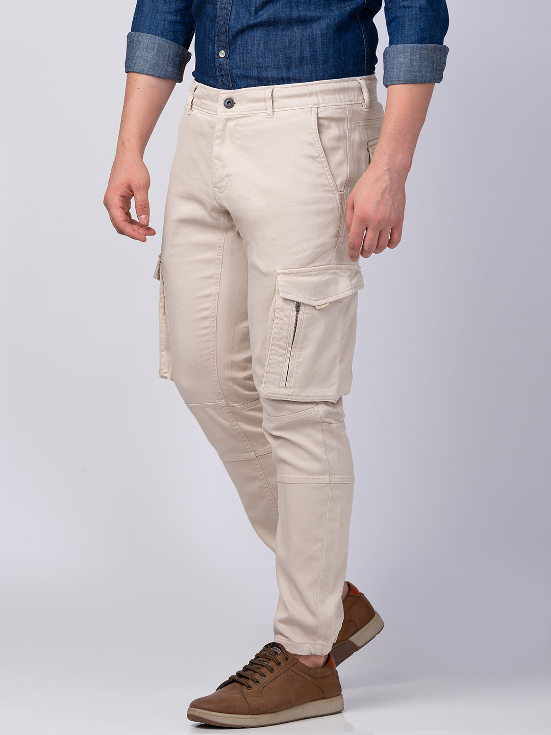 Solid Men Cotton Lycra Cargo Pant Regular Fit
