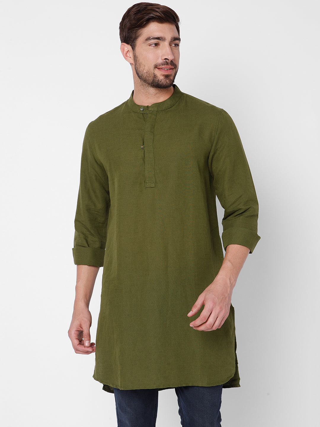 Spykar Regular Fit Men Cotton Green Kurta