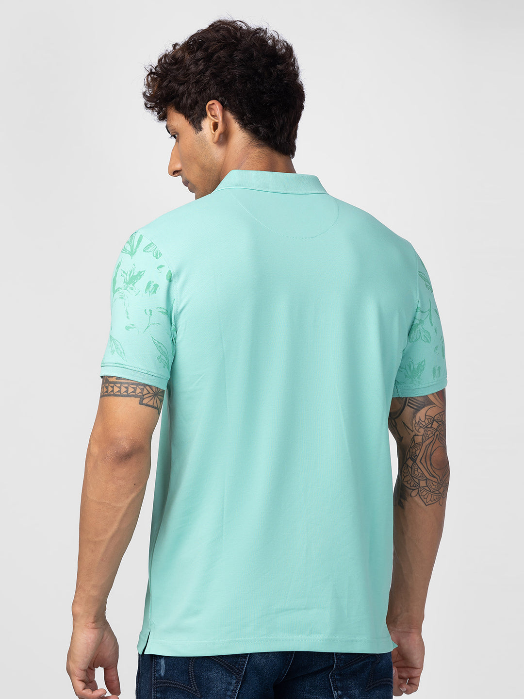 Spykar Men Ice Green Cotton Regular Fit Half Sleeve Printed Polo T-Shirt