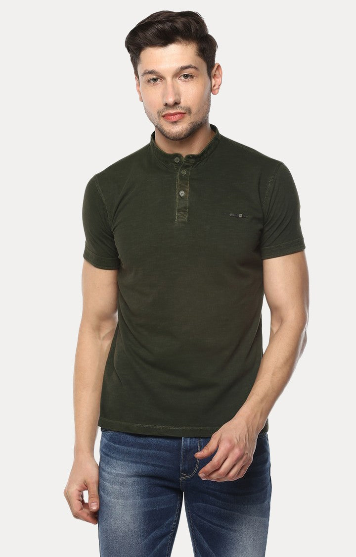 Spykar Green Solid Slim Fit Men T-Shirts