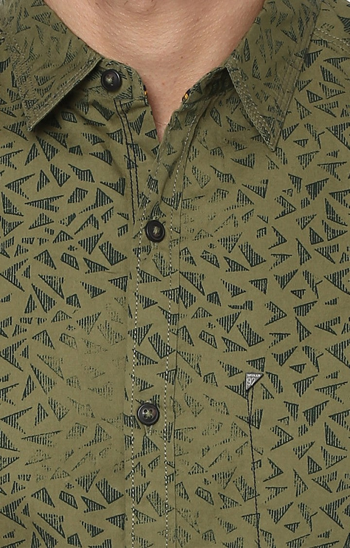 Spykar Men'S Green Cotton Printed Casual Shirts