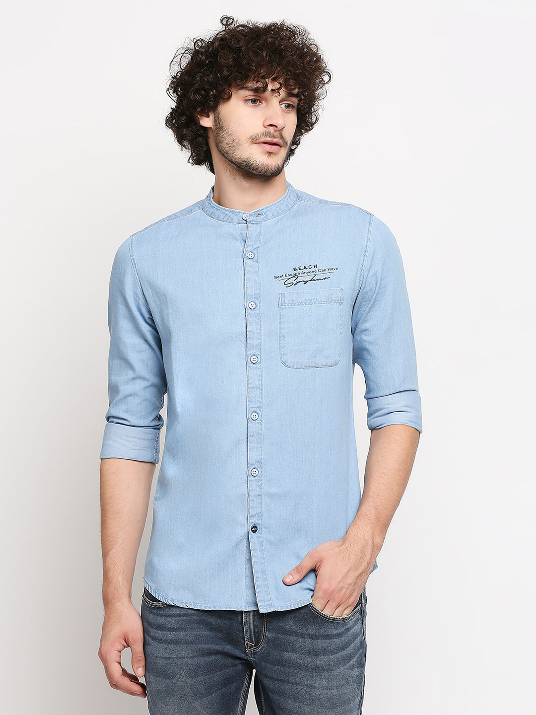 Spykar Men Lt Blue Cotton Shirts (Slim)