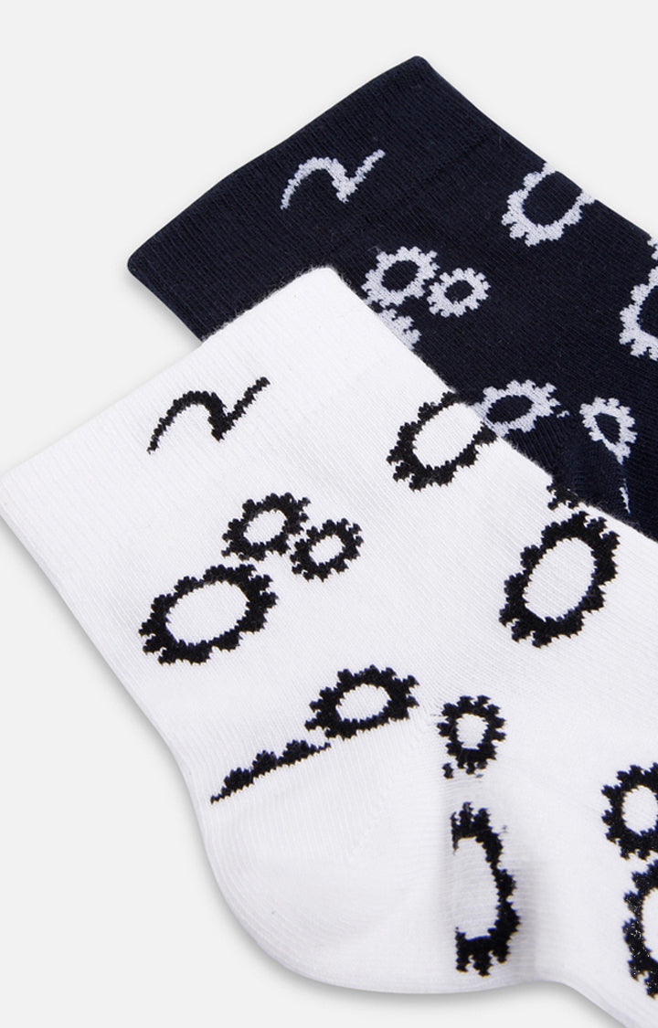 Spykar White & Navy Printed Ankle Length Socks