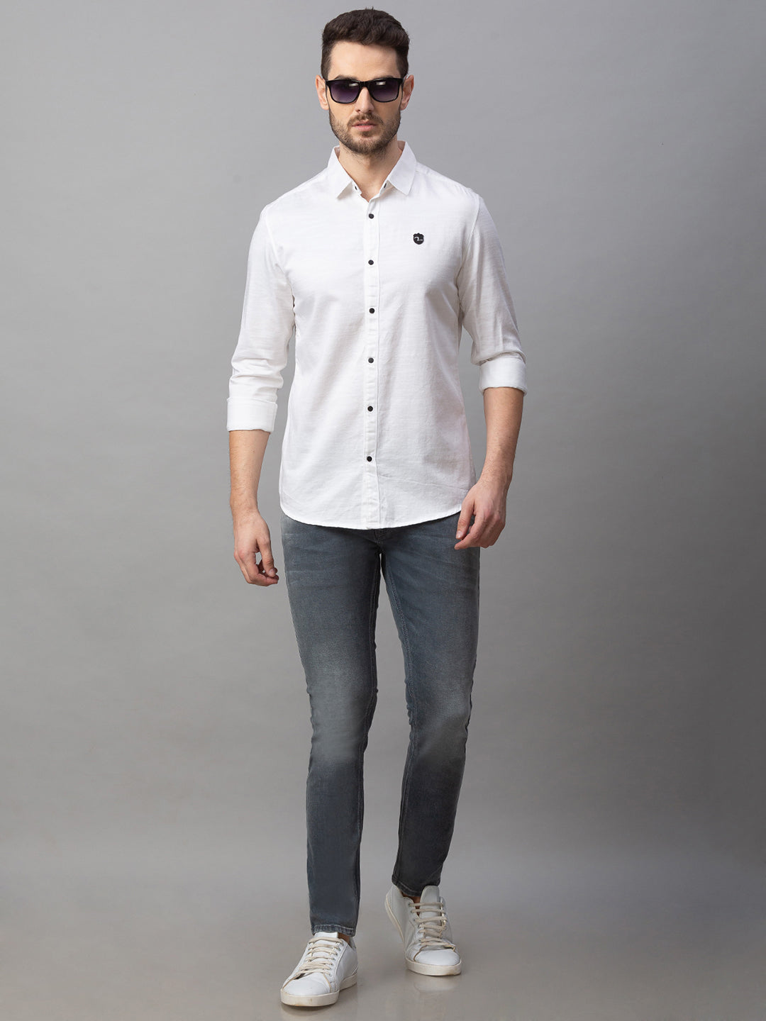 Spykar Men White Cotton Slim Fit Shirt