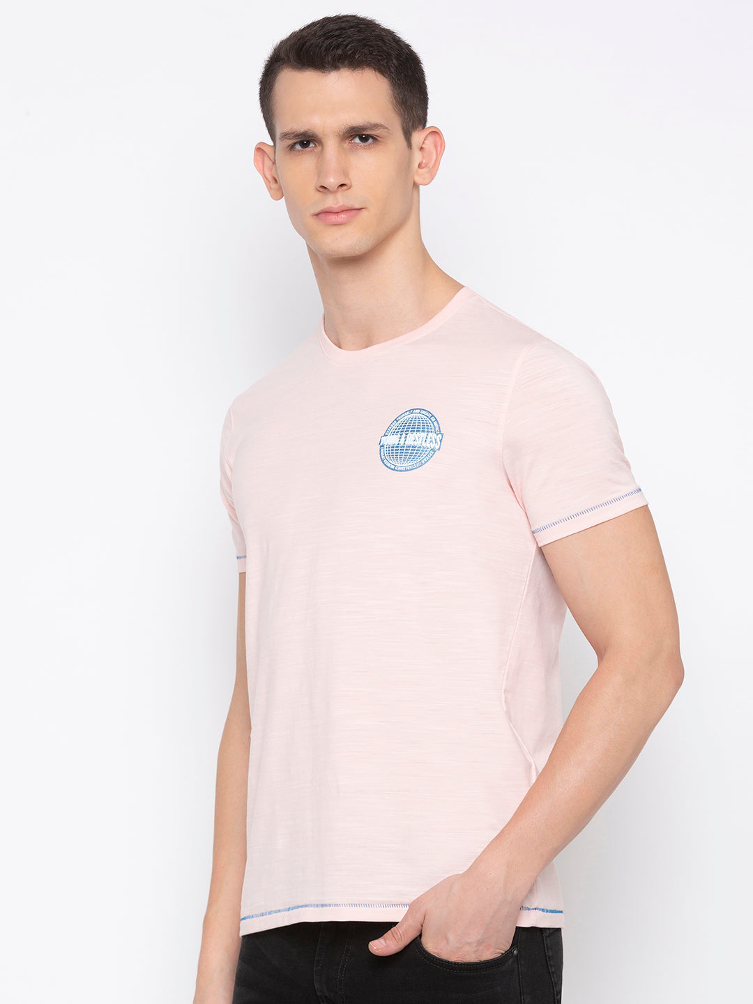 Spykar Men Cotton Pink T-Shirt