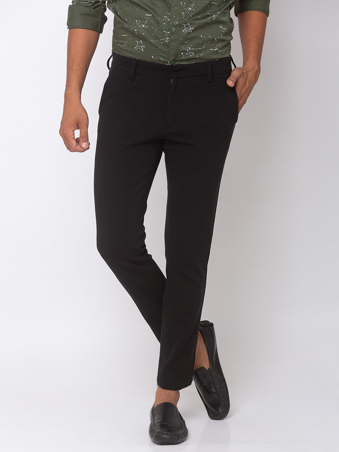 Spykar Men Black Cotton Slim Fit Casual Trousers