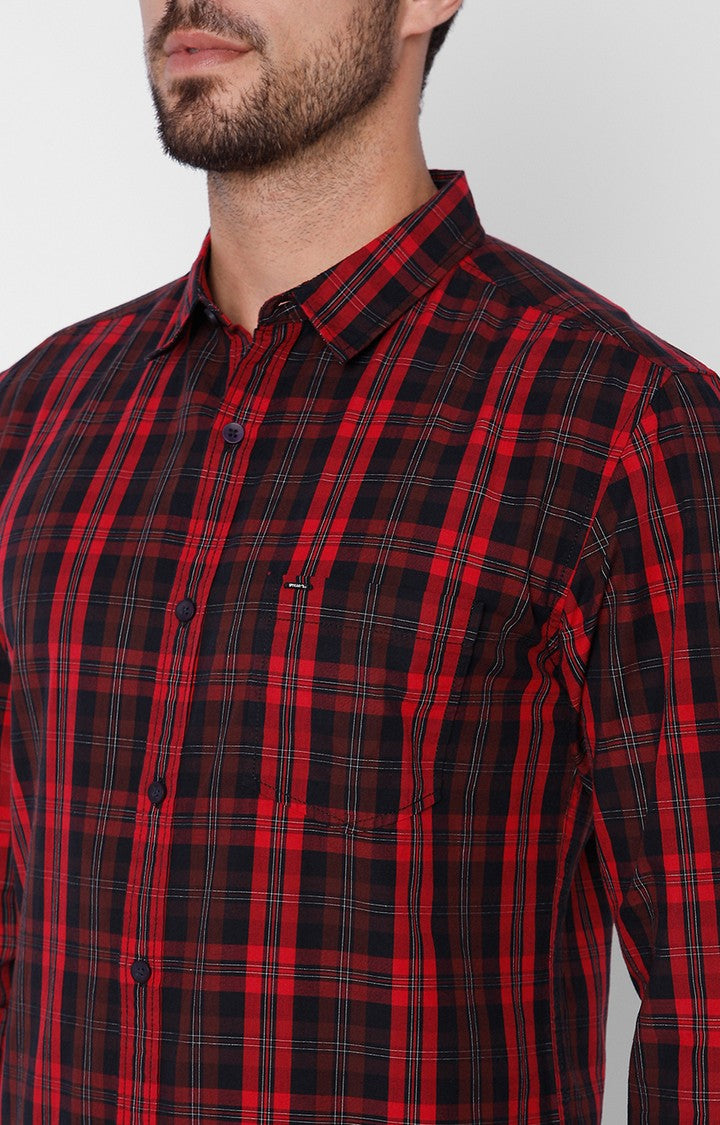 Spykar Men'S Red Cotton Checked Casual Shirts