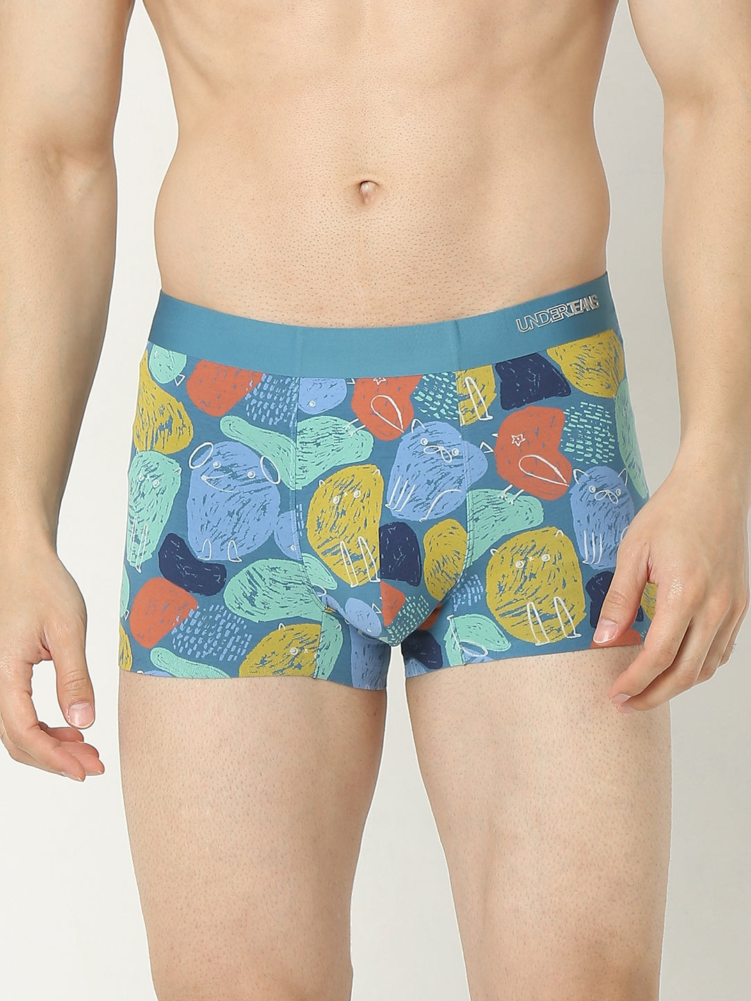 Underjeans By Spykar Men Super Premium Printed Bonded Elastic Blue Trunk
