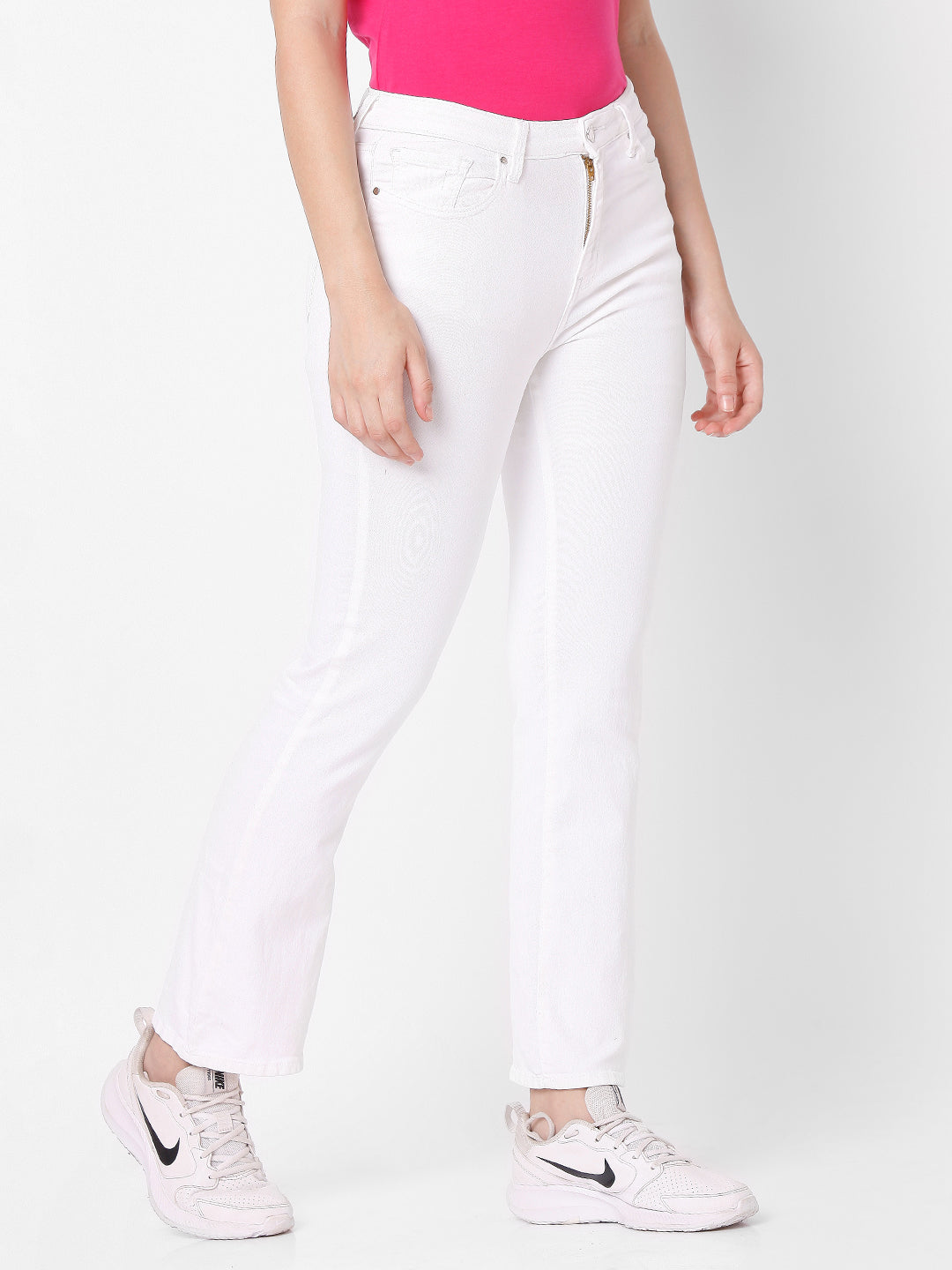 Spykar Women White Cotton Flare Fit Ankle Length Jeans (Elissa)