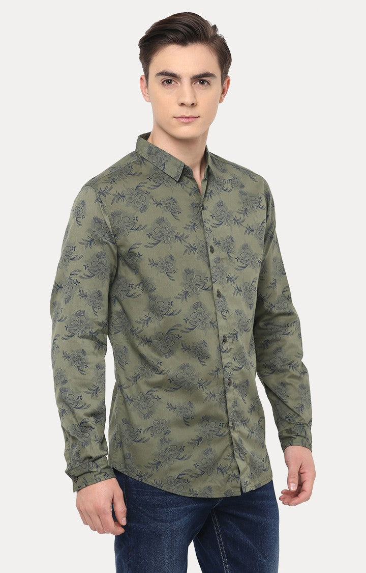 Spykar Men'S Green Cotton Printed Casual Shirts