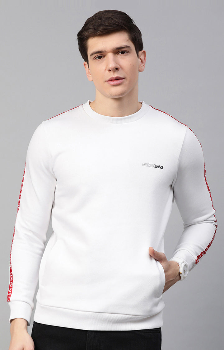 Underjeans By Spykar Men White Solid Round Neck Sweatshirts