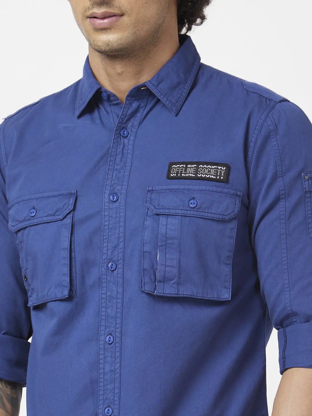 Spykar Men Indigo Blue Twill Regular Slim Fit Full Sleeve Denim Shirt