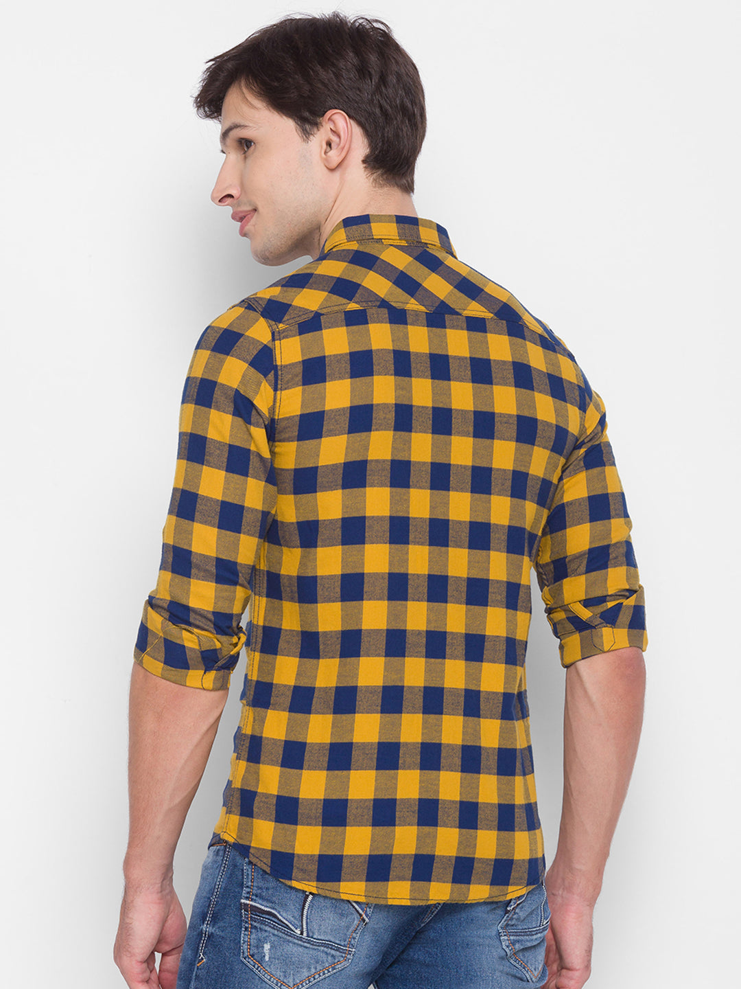 Spykar Slim Fit Yellow Cotton Men Shirt