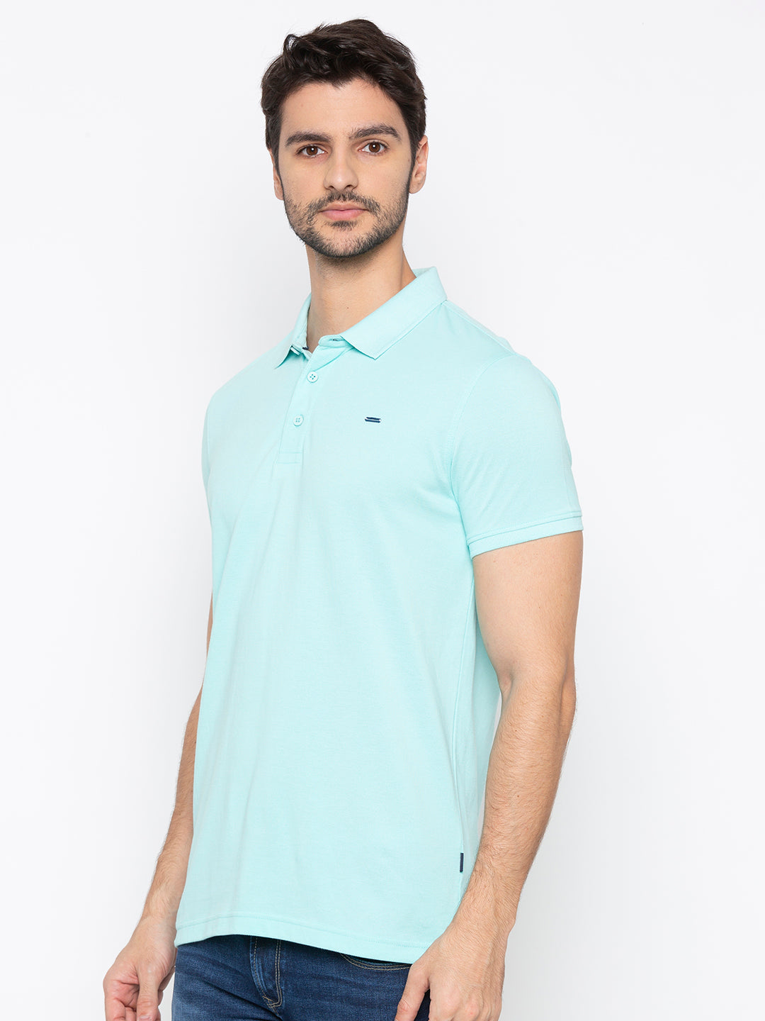 Spykar Men Blue Cotton Slim Fit Polo T-Shirt