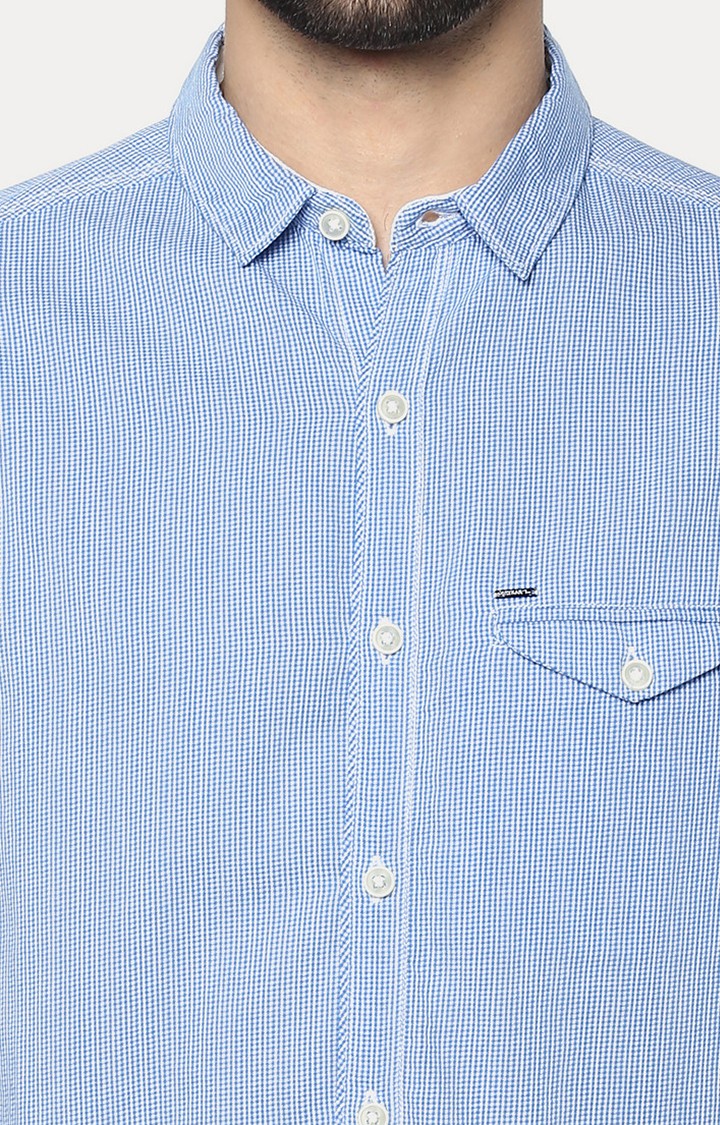 Spykar Men'S Blue Cotton Melange Casual Shirts