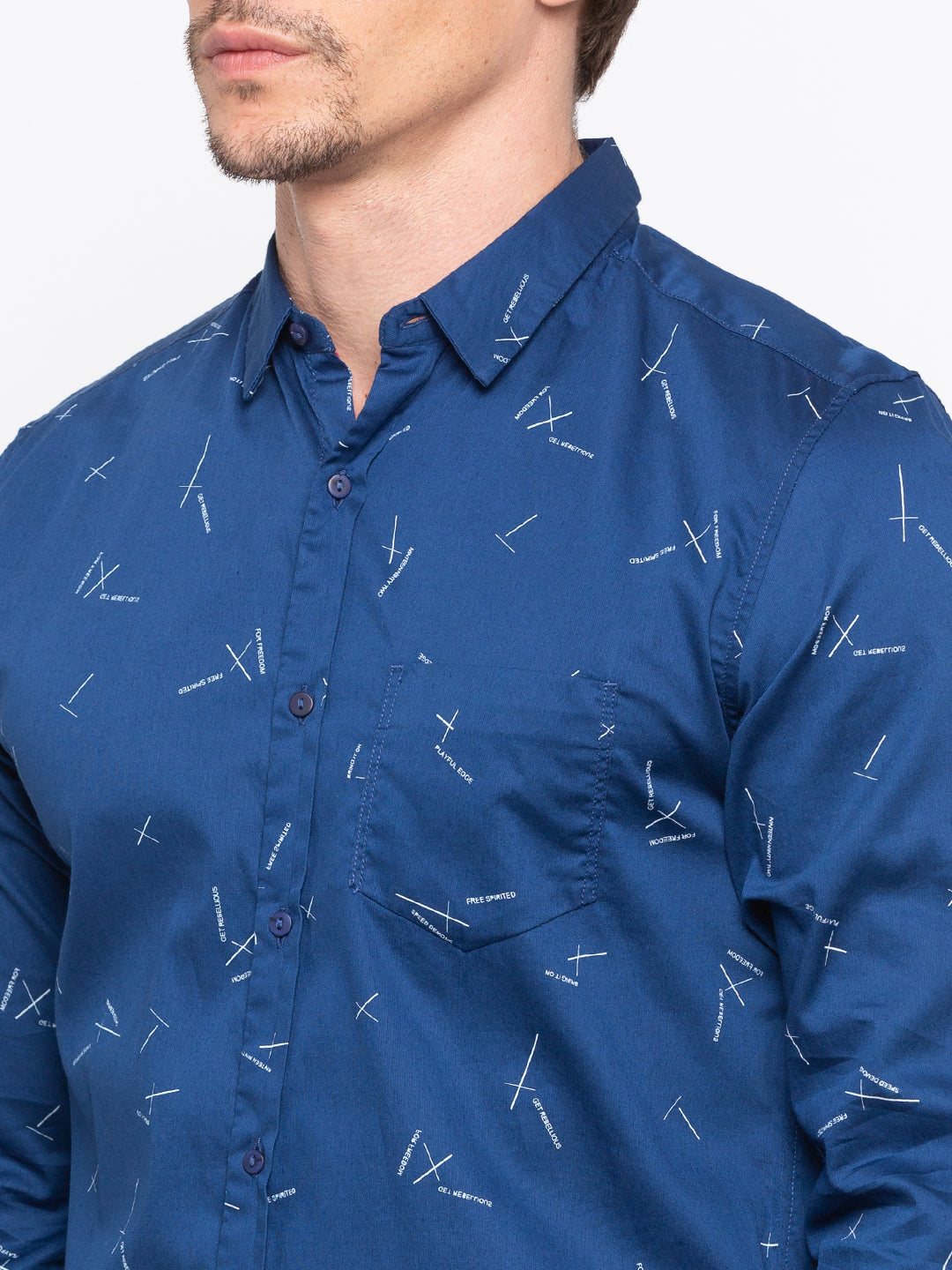 Spykar Men Blue Printed Slim Fit Casual Shirt