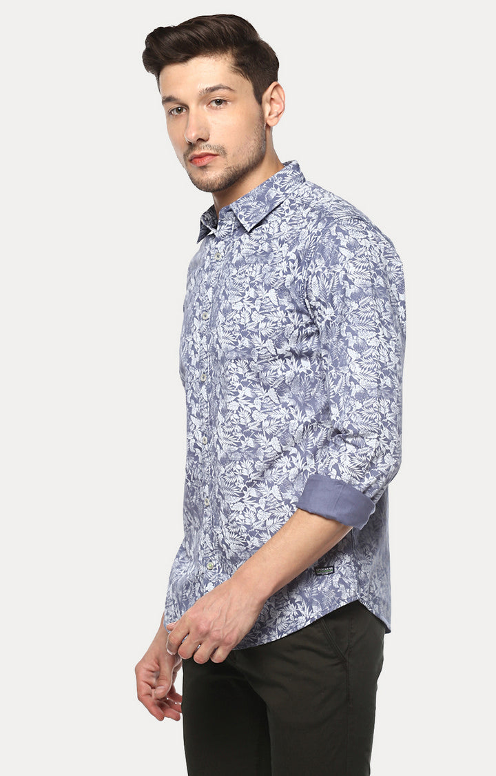 Spykar Men'S Blue Cotton Printed Casual Shirts