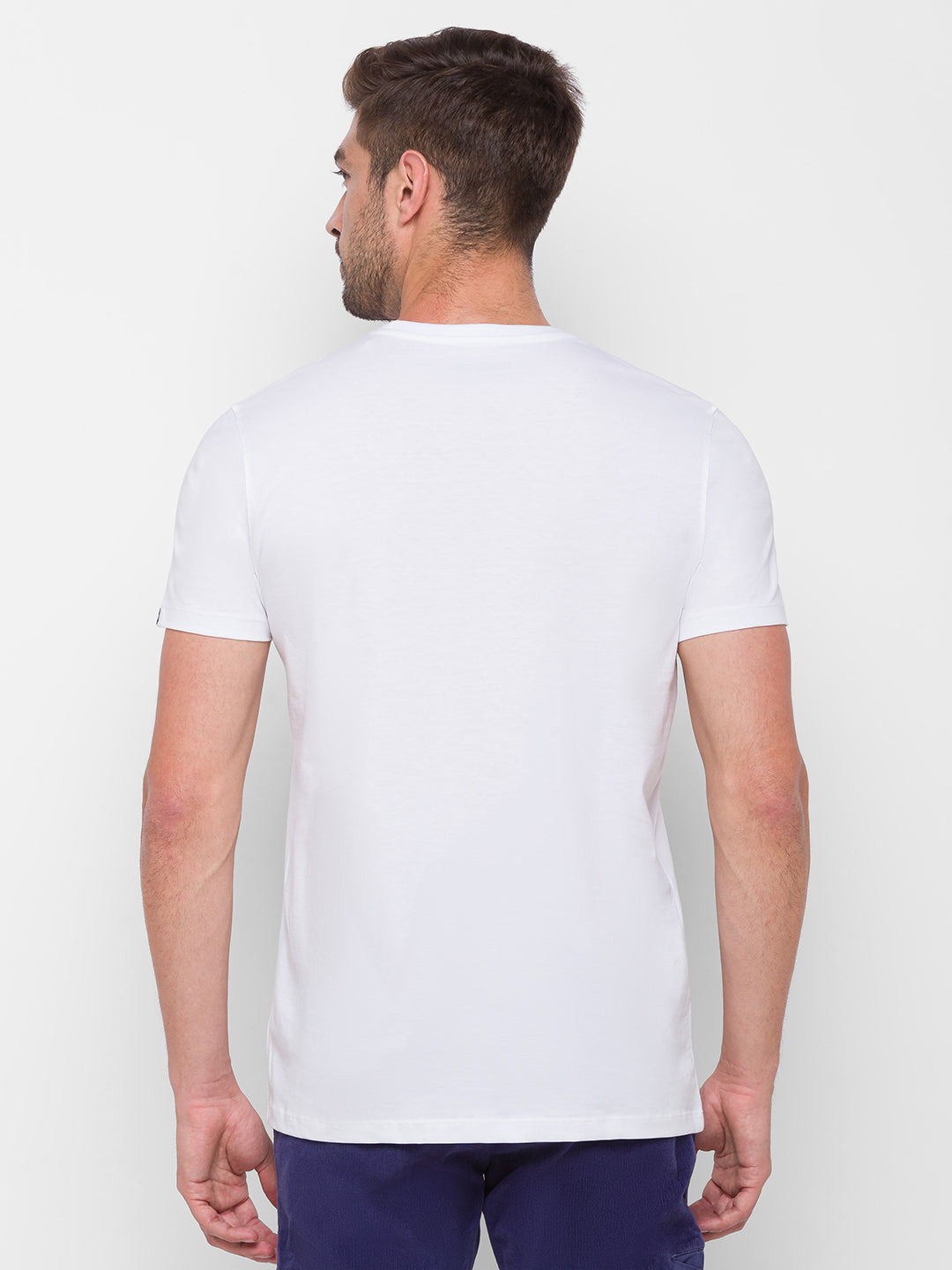 Spykar Men White Cotton Slim Fit Round Neck T-Shirt