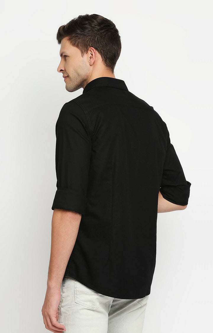 Spykar Men Black Slim Fit Full Sleeve Plain Shirt