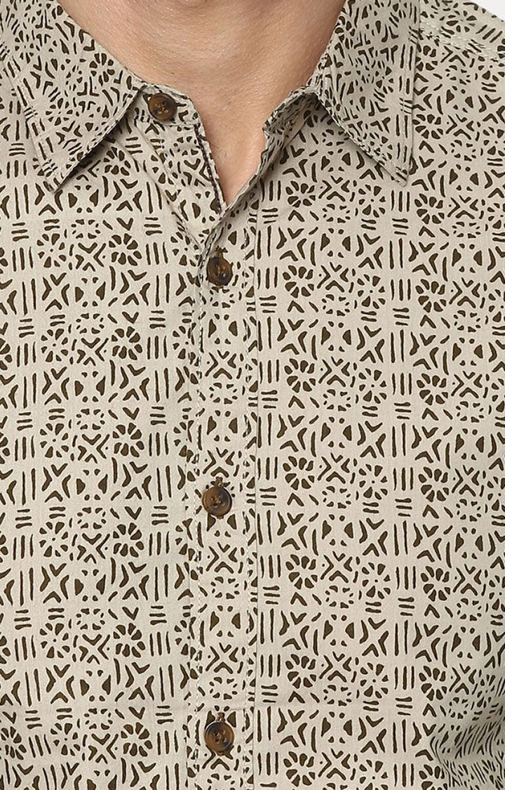 Spykar Men'S Beige Cotton Printed Casual Shirts