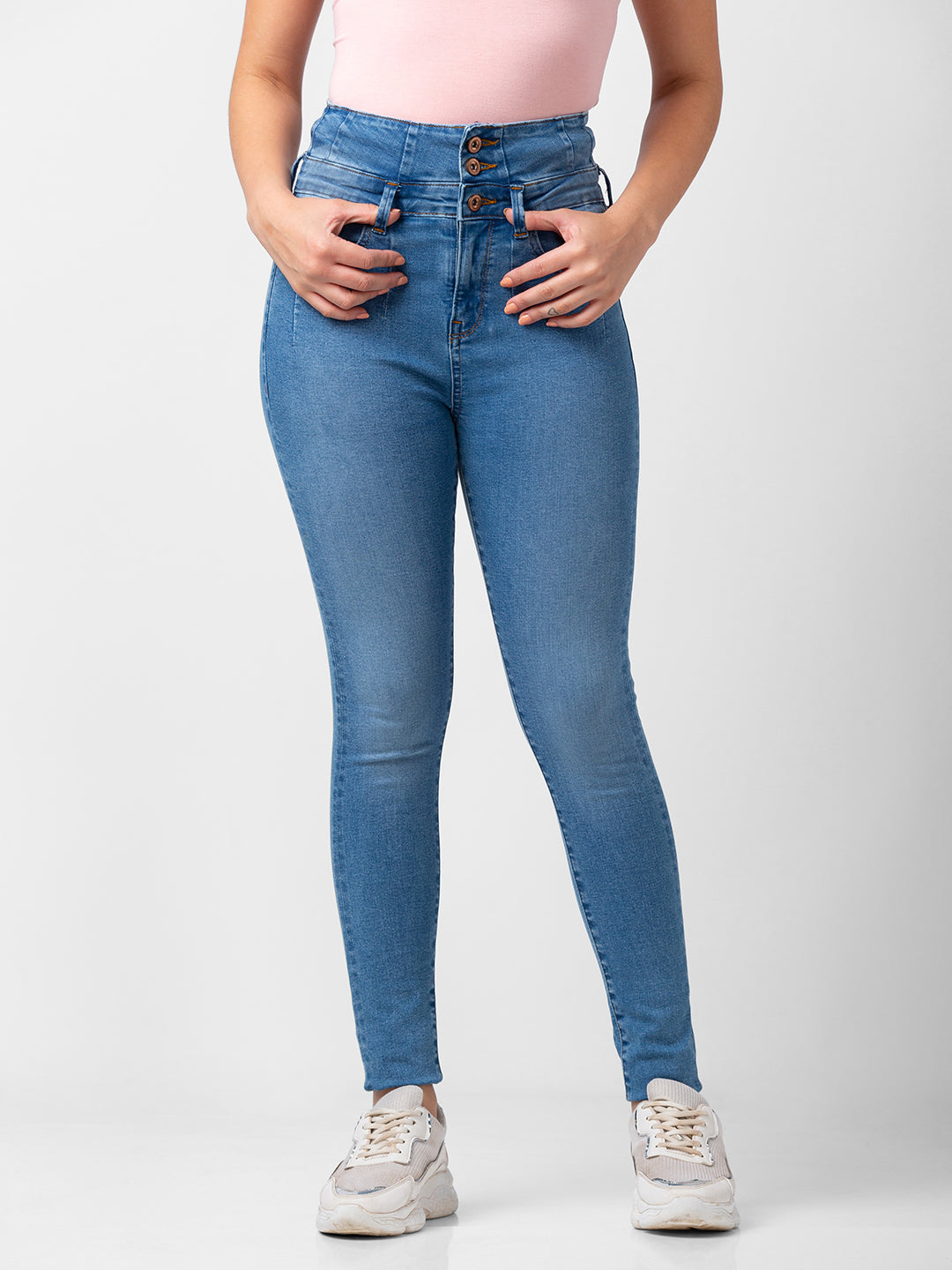 Spykar Women Mid Blue Lycra Skinny Fit Regular Length Jeans (Adora)