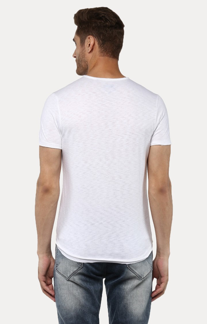 Spykar White Printed Slim Fit Men T-Shirts