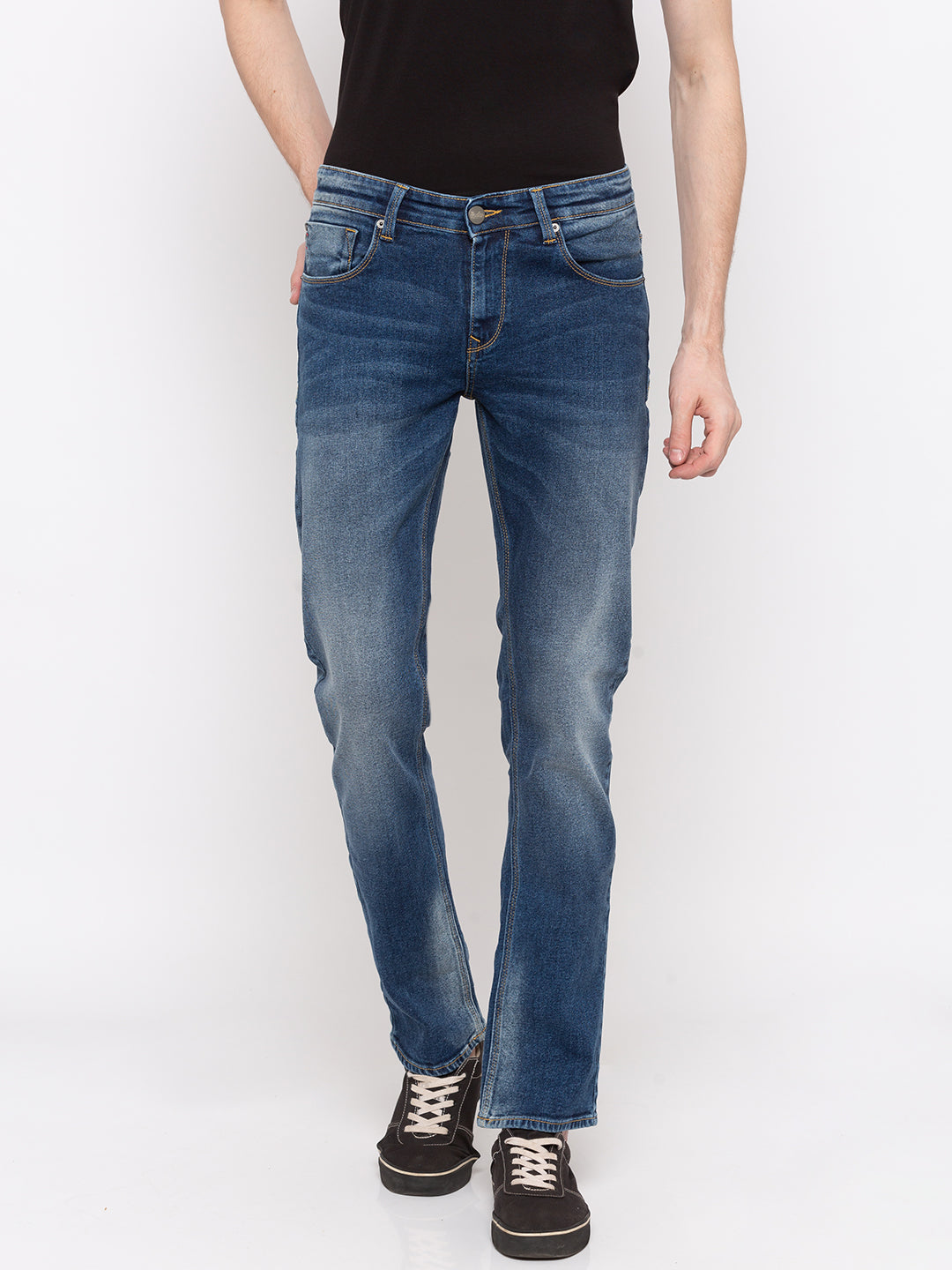 Spykar Men Mid Blue Solid Regular Fit Jeans