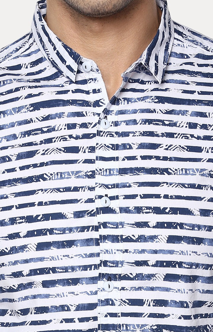 Spykar Men'S Blue Cotton Striped Casual Shirts