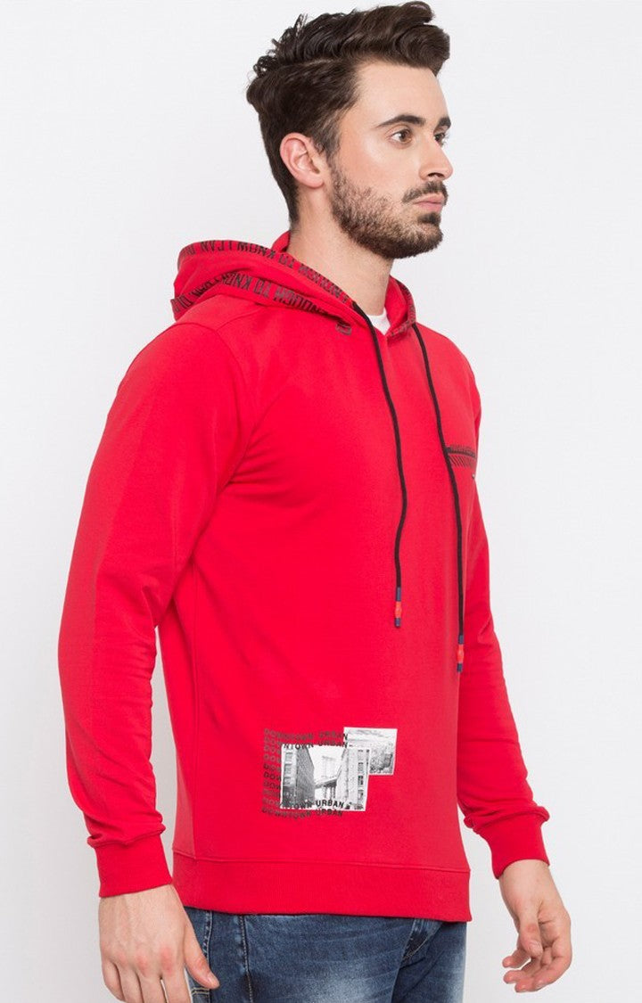 Spykar Men Red Solid Slim Fit Hooded Sweatshirt