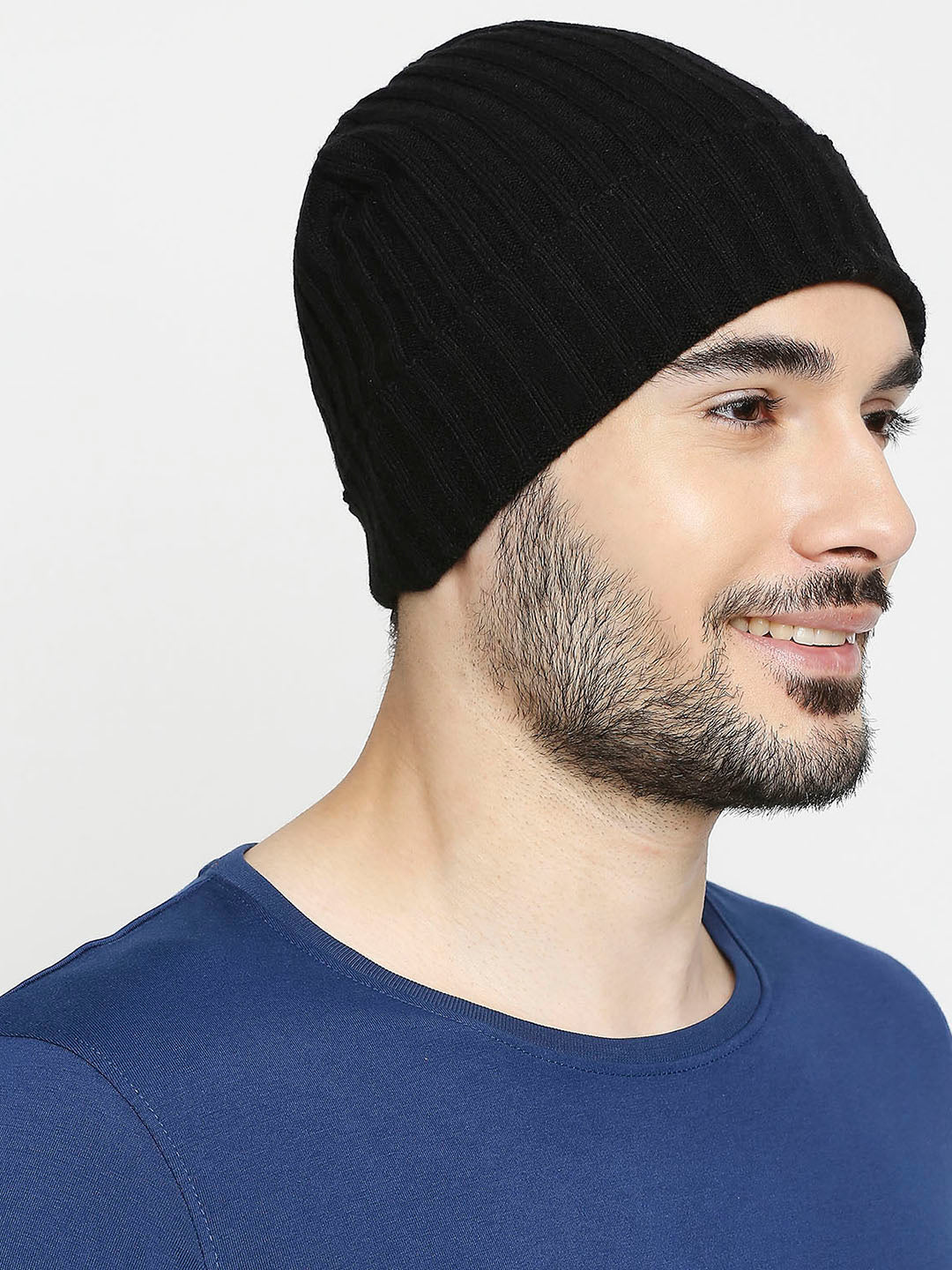 Spykar Black Cotton Beanie Cap