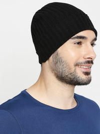 Spykar Black Cotton Beanie Cap
