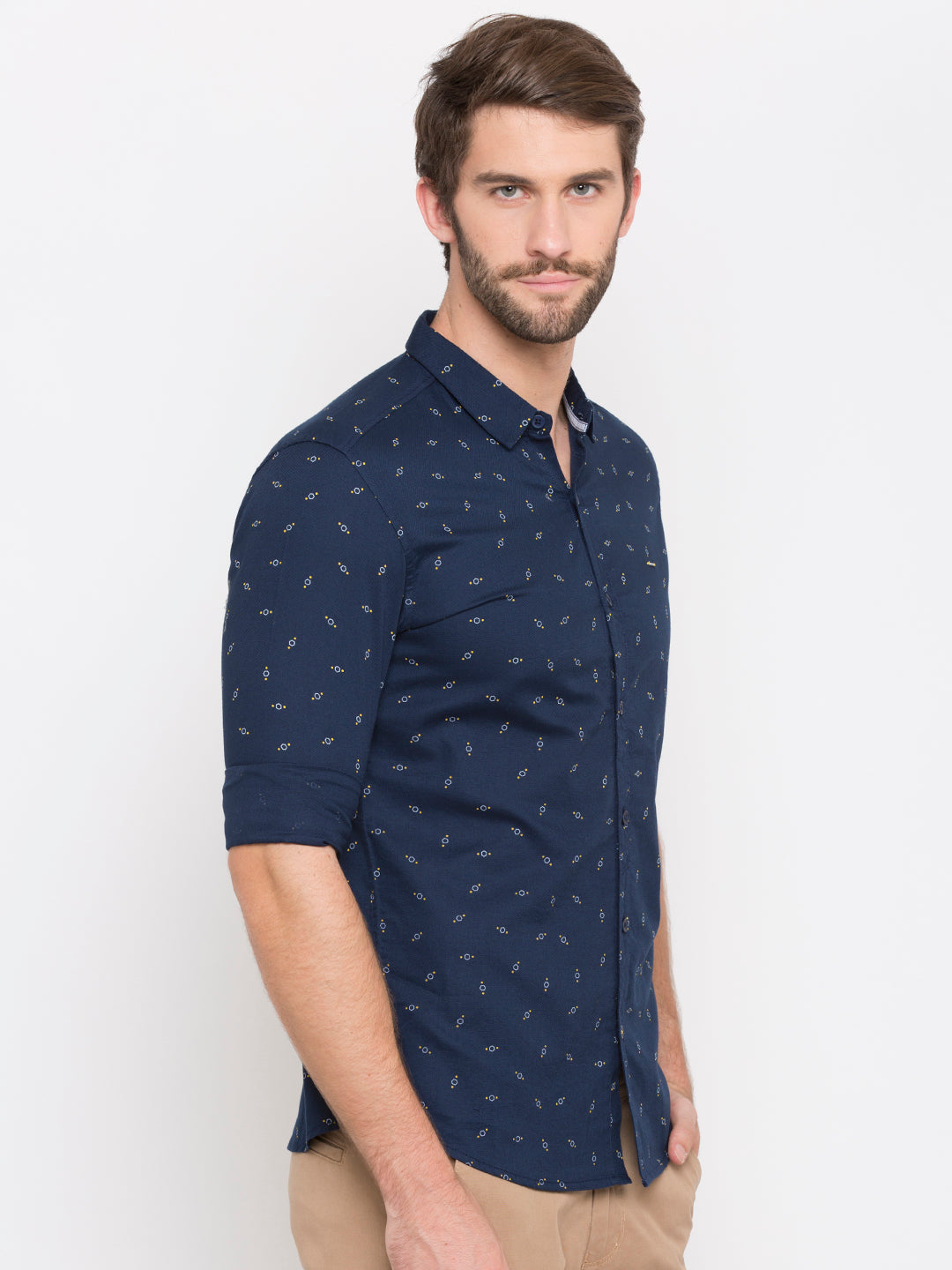 Spykar Men Navy Printed Slim Fit Casual Shirt