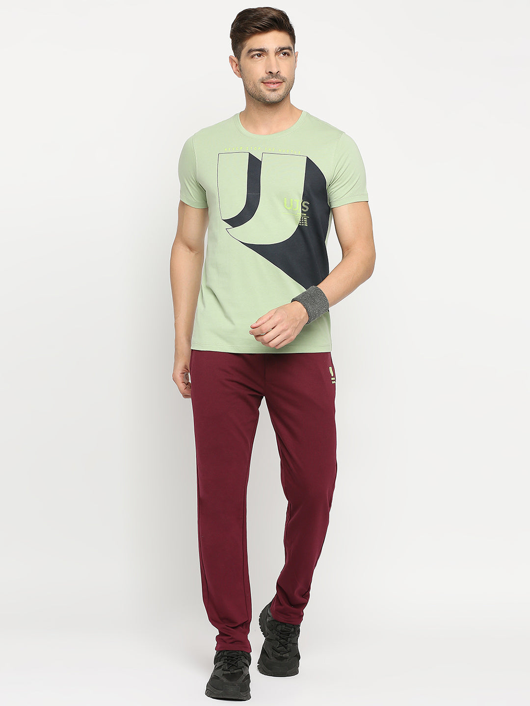 Men Premium Dusty Pista Cotton Round Neck Printed Tshirt- Underjeans By Spykar