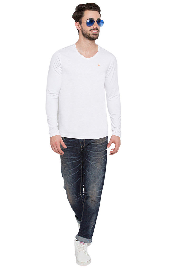 Spykar White Solid Slim Fit Men T-Shirts