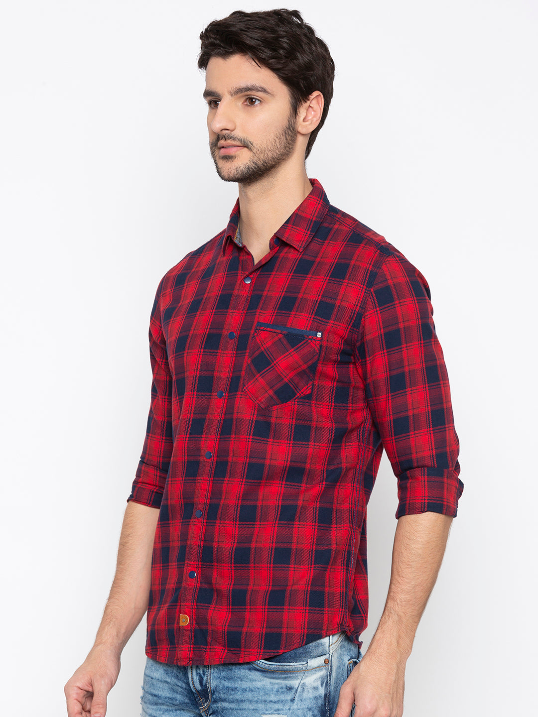 Spykar Men Red Checked Slim Fit Casual Shirt