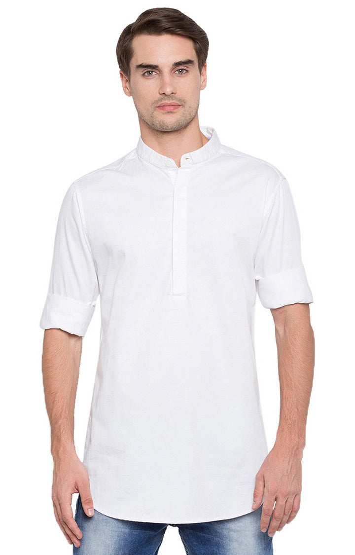 Spykar Men'S White Satin Solid Casual Shirts